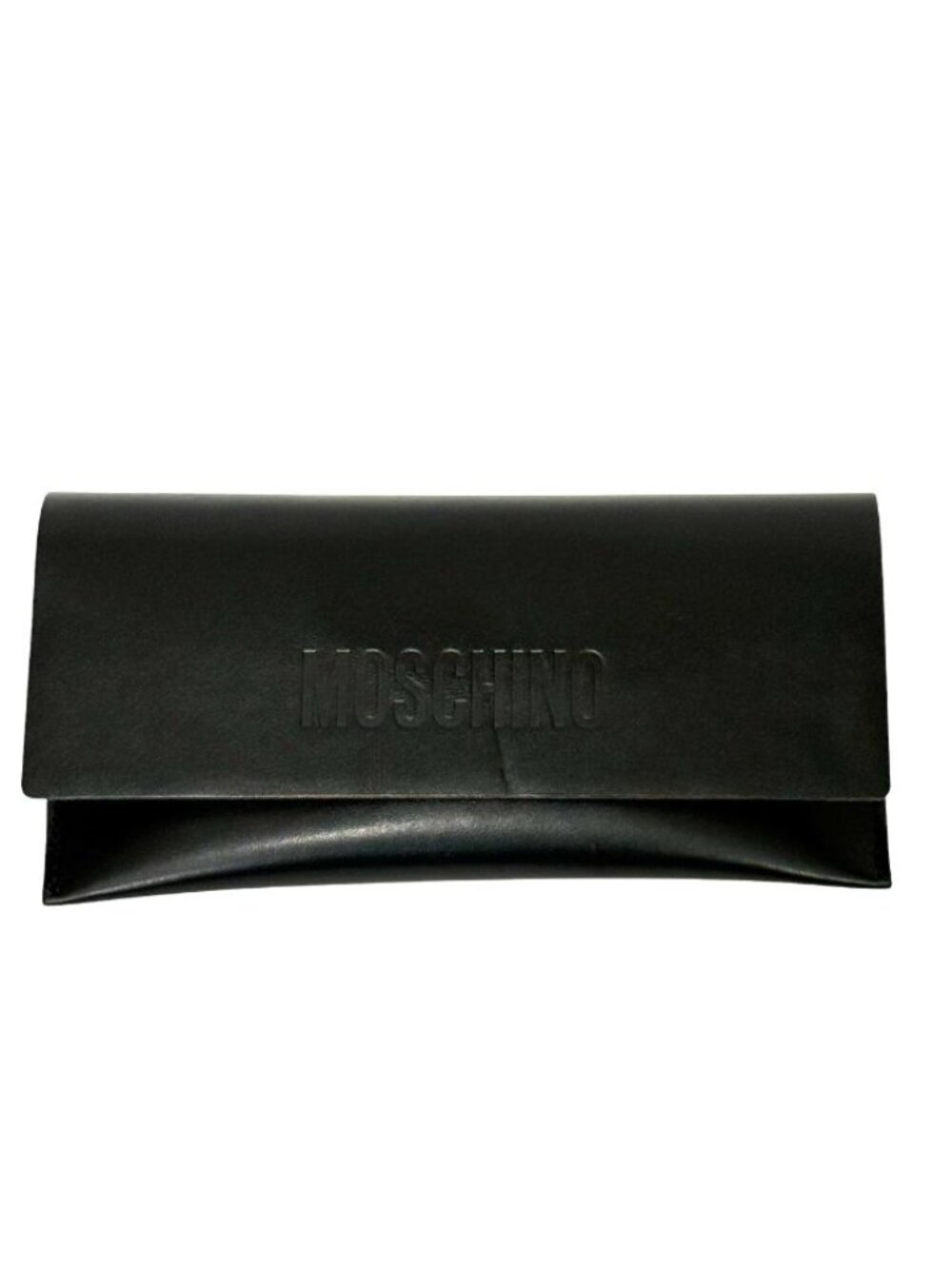 Moschino Black Sunglasses Case Embossed Logo Magnetic Closure Leather Minimalist
